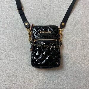 MZ Wallace Glossy Quilted Black Lacquer Micro Crosby Crossbody